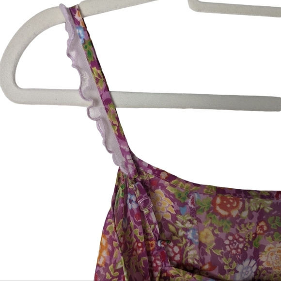 Natori Josie Pink Floral Print Sheer Babydoll Lace Mini Chemise Nightgown Size M - Picture 5 of 12